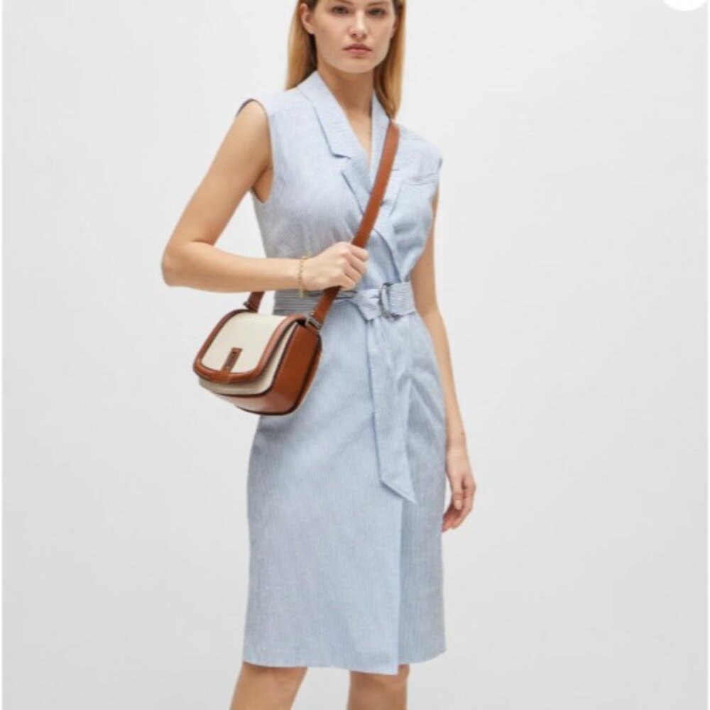 Boss Wrap-front dress in striped stretch-cotton seersucker sz 4 NWOT mspr 545